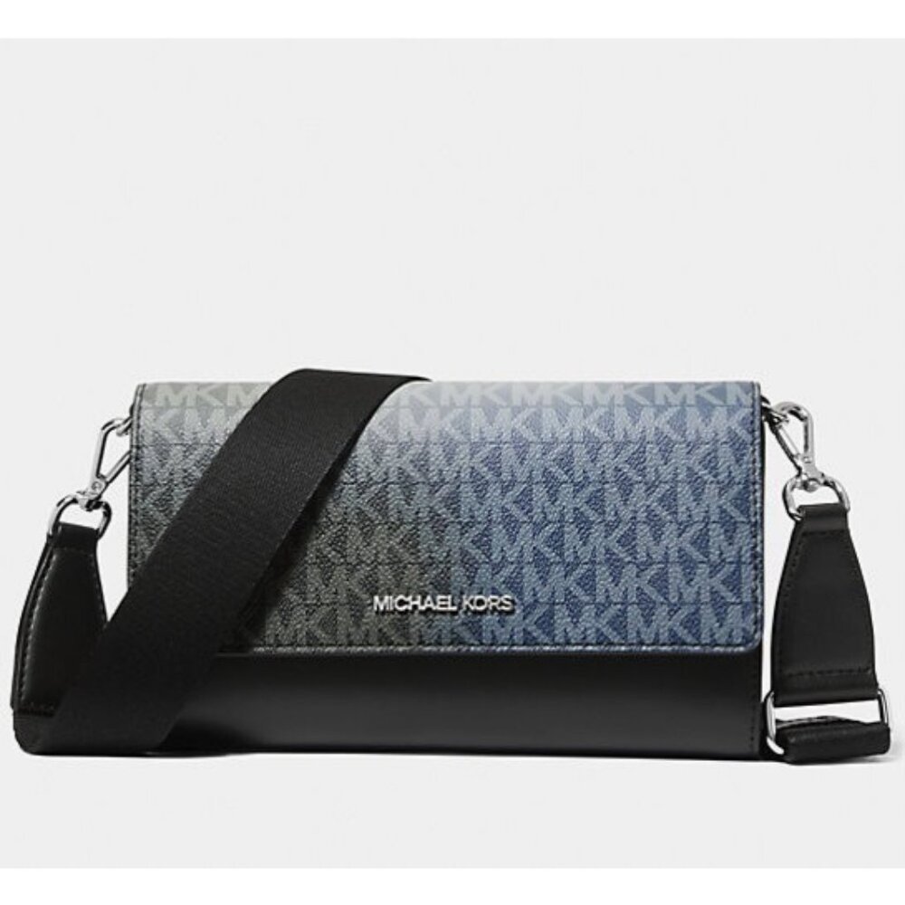 New Michael Kors Jet Set Large Ombré Signature Logo Crossbody Bag Black Multi